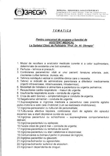 TEMATICA - Spitalul Clinic de Psihiatrie Alexandru Obregia