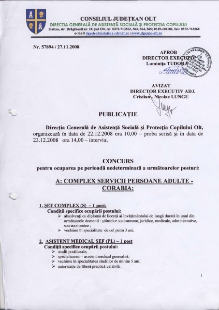 Concurs DGASPC Olt - 22.12.2008