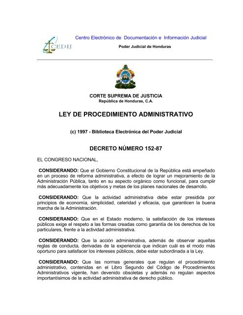 Ley de Procedimiento Administrativo - Poder Judicial