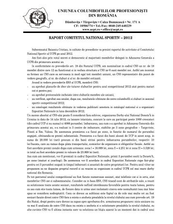 Raport de activitate CNS 2012 - Uniunea Columbofililor din Romania
