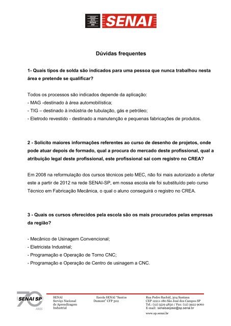 DÃºvidas frequentes - Senai