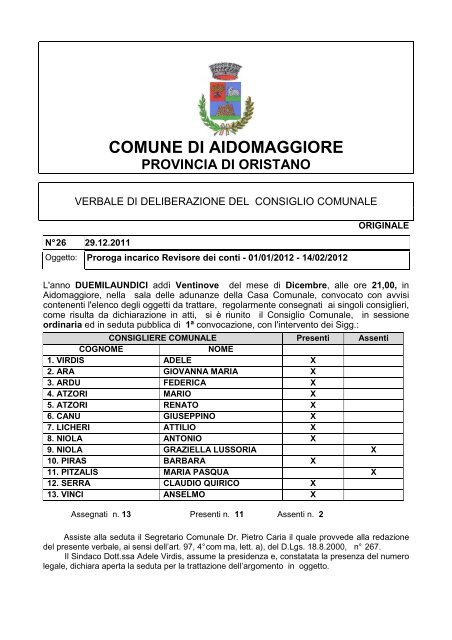 Proroga incarico Revisore dei conti - Comune di Aidomaggiore