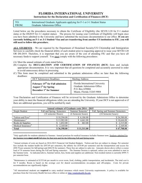 Declaration and Certification of Finances - University Graduate School