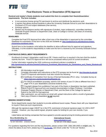 Thesis and dissertation approval form