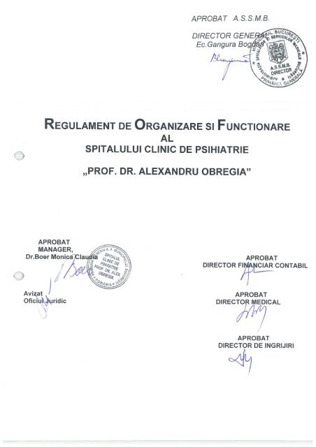 descarca ROF - Spitalul Clinic de Psihiatrie Alexandru Obregia