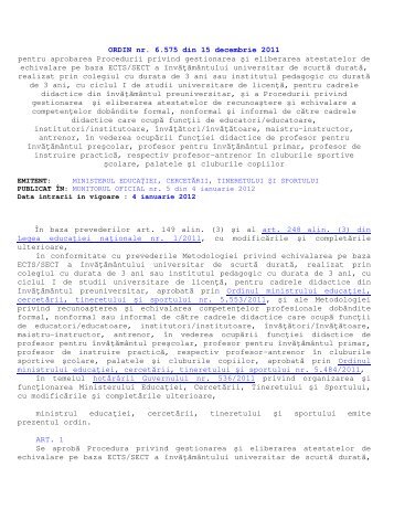 ORDIN nr. 6.575 din 15 decembrie 2011 pentru aprobarea - Ialomita
