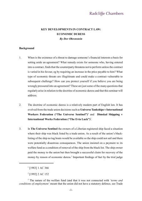 Economic Duress - Radcliffe Chambers