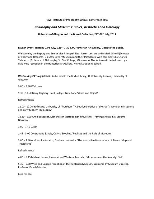 Philosophy and Museums: Ethics, Aesthetics and Ontology