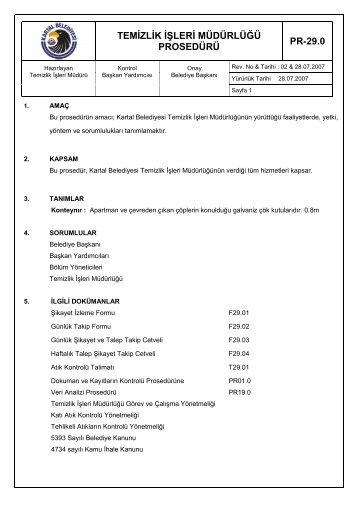 Temizlik İşleri Müdürlüğü Prosedürü - Kartal Belediyesi