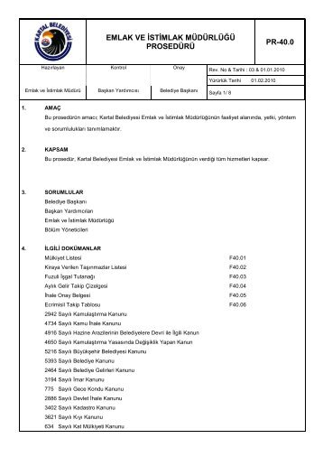 Emlak Ve İstimlak Müdürlüğü Prosedürü - Kartal Belediyesi