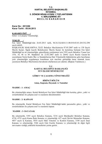 Fen İşleri Müdürlüğü Çalışma Yönetmeliği (206 KB) - Kartal Belediyesi