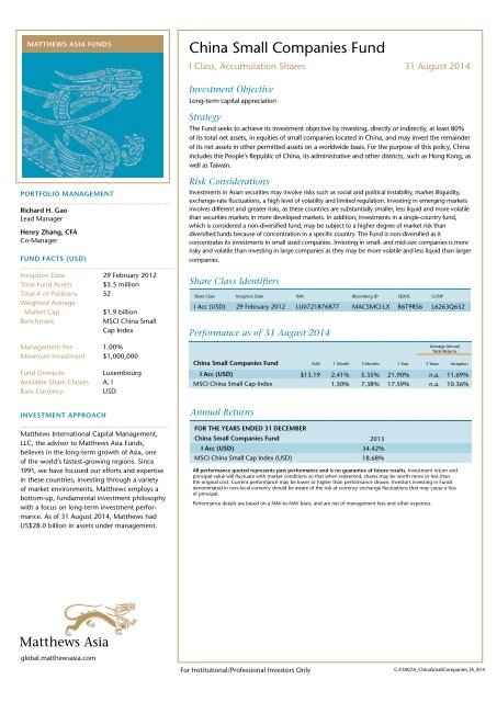 Fund Fact Sheet - Matthews Asia