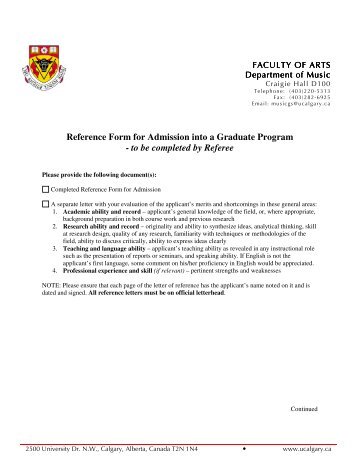 Reference Form for Admission into a Graduate Program - to be ...