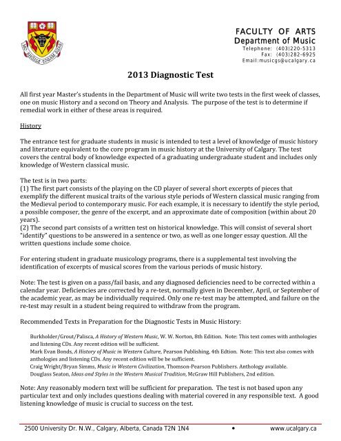 2013 Diagnostic Test - Department of Music - University of Calgary