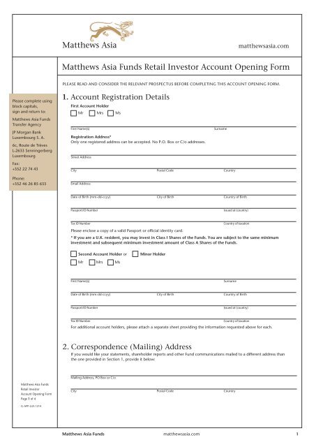 Matthews Asia Funds Retail Investor Account Opening Form