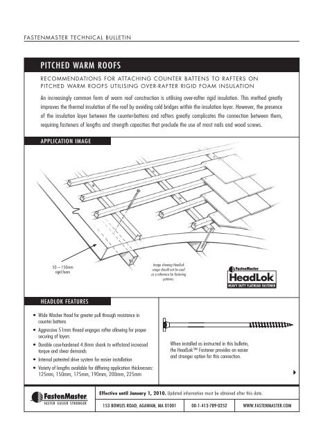 to download the Pitched Warm Roof Bulletin (PDF) - FastenMaster