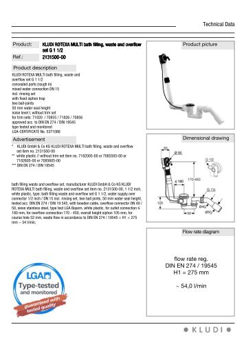 flow rate reg. DIN EN 274 / 19545 H1 = 275 mm ~ 54,0 l/min - kludi