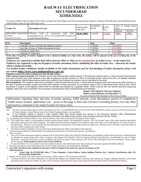 railway electrification secunderabad - Core.indianrailways.gov.in