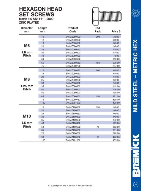 m il dsteel â metr ic hex hexagon head set screws - RGA and PSM ...