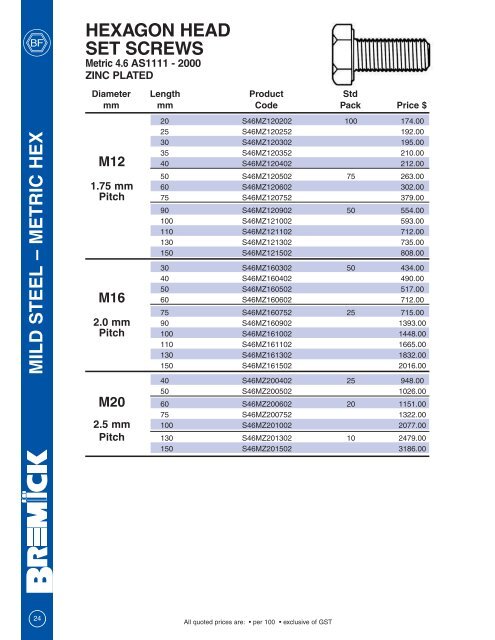 m il dsteel â metr ic hex hexagon head set screws - RGA and PSM ...