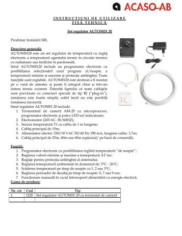 Set regulator AUTOMIX 20 - instructiuni - Prodimar
