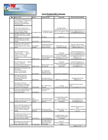 List of Working OHE Contractor - Core.indianrailways.gov.in