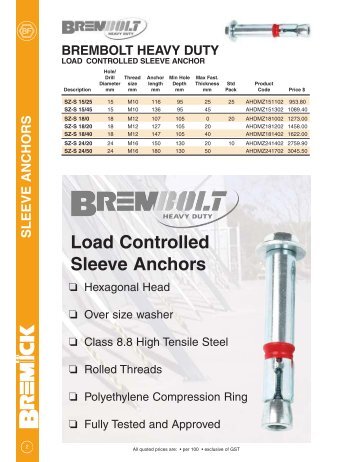 Load Controlled Sleeve Anchors - RGA and PSM Fasteners