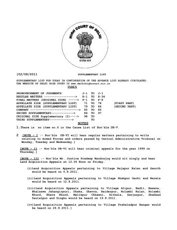 INDEX PRONOUNCEMENT OF JUDGMENTS J-1 ... - Delhi High Court