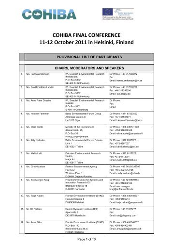 COHIBA FINAL CONFERENCE 11-12 October 2011 in Helsinki ...