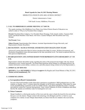 Board Agenda for June 10, 2013 Meeting Minutes MIDDLETON ...