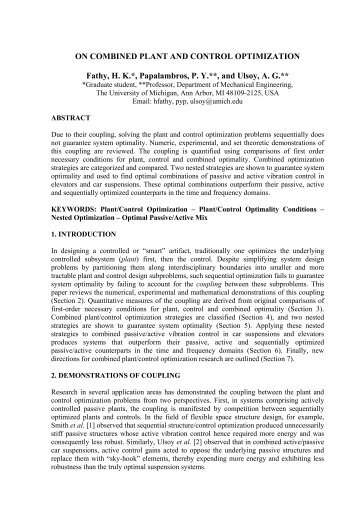 on combined plant and control optimization - Optimal Design ...