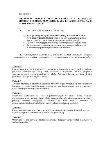 ZaÅÄcznik nr 1 INSTRUKCJA PRAKTYK PEDAGOGICZNYCH DLA ...