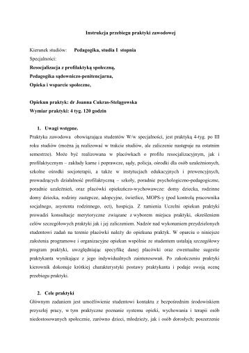 Instrukcja przebiegu praktyki zawodowej Kierunek studiÃ³w ...