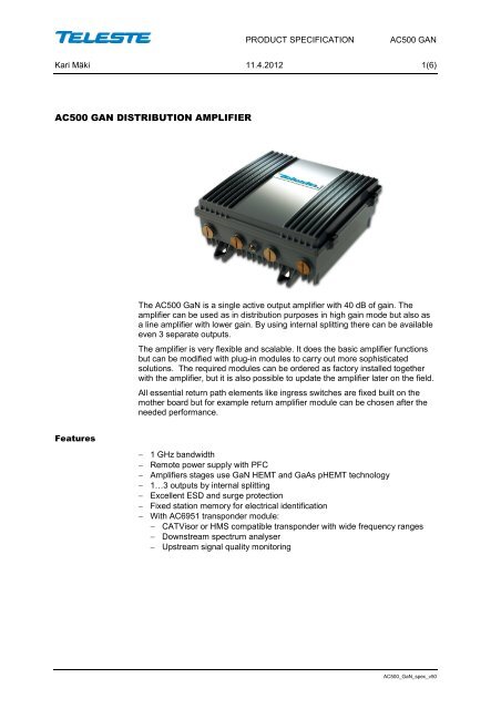 Product specification - HFC Technics