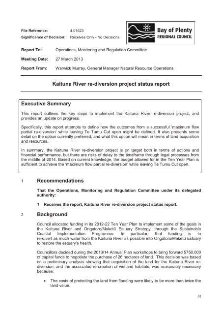 Kaituna River re-diversion project status report Executive Summary ...