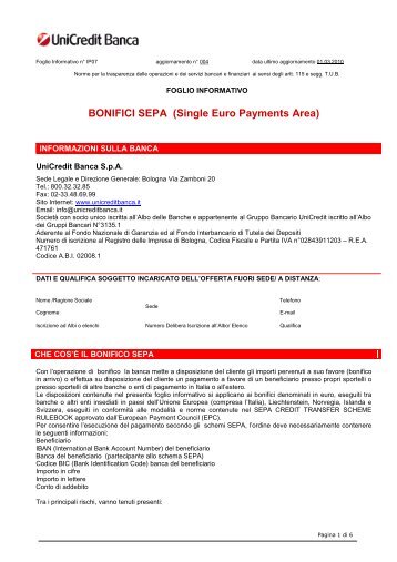 BONIFICI SEPA (Single Euro Payments Area)