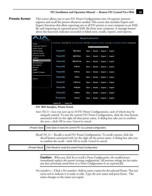 AJA FS1 Installation and  Operation Guide