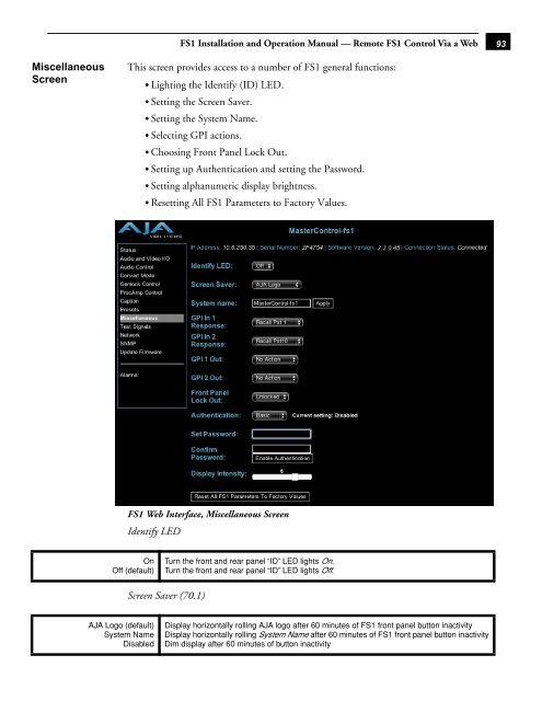 AJA FS1 Installation and  Operation Guide