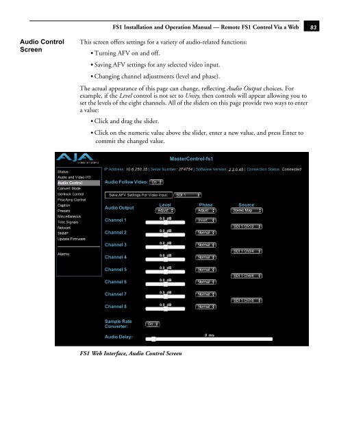 AJA FS1 Installation and  Operation Guide