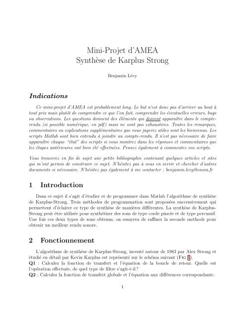 Mini-Projet d'AMEA Synth`ese de Karplus Strong - ENSEA