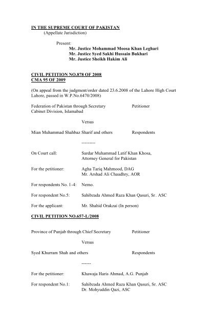 Present Mr Justice Mohammad Moosa Khan Leghari Mr Justice