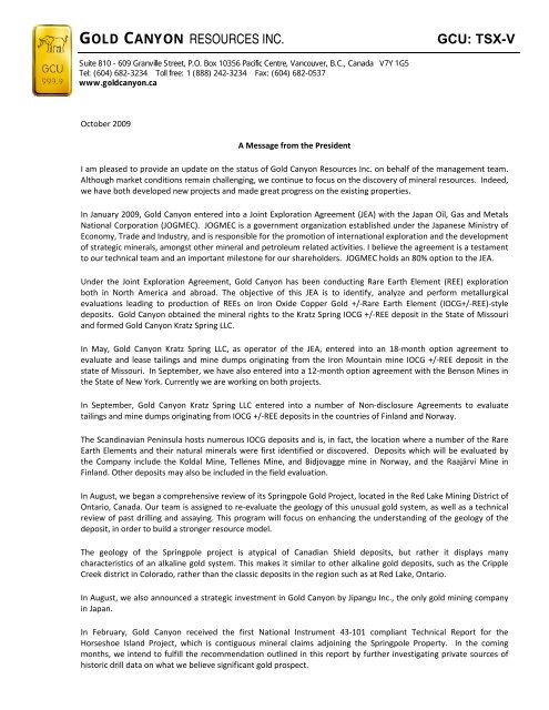 Gold Canyon Resources Inc Gcu Tsx V