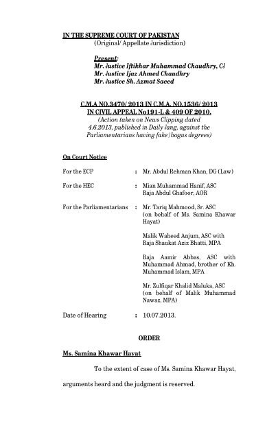 Original/Appellate Jurisdiction Supreme Court of Pakistan Original/Appellate Jurisdiction Supreme Court of Pakistan
