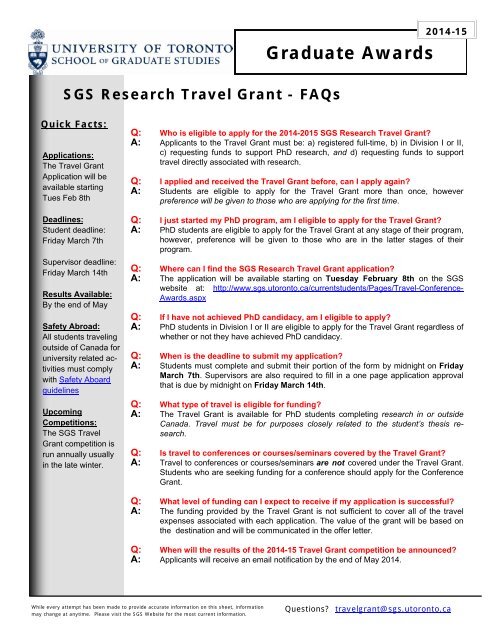 Sgs Research Travel Grant Faqs School Of Graduate Studies