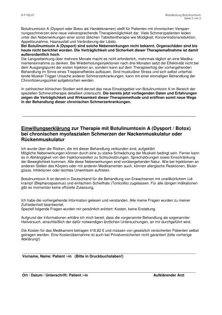 Aufklärungsbogen zur Therapie mit Botulinumtoxin A (Dysport oder ...