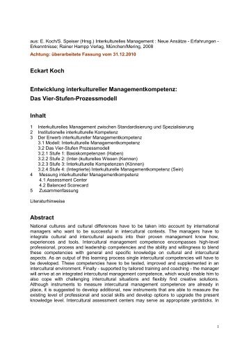 Eckart Koch Entwicklung interkultureller Managementkompetenz ...