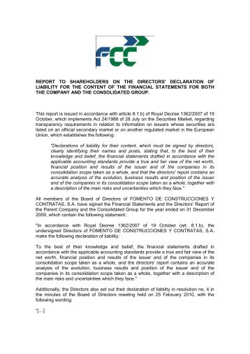 Declaration of liability for financial statements - FCC
