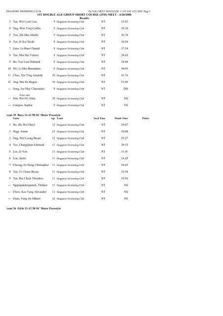 result for 1st short course meet - Singapore Swimming Club