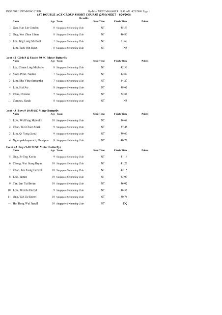 result for 1st short course meet - Singapore Swimming Club