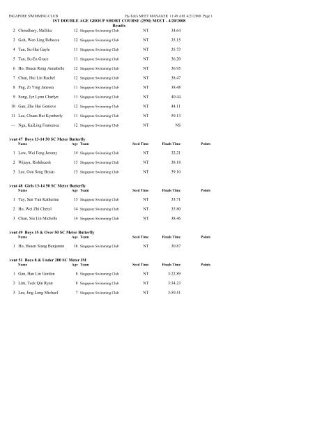result for 1st short course meet - Singapore Swimming Club